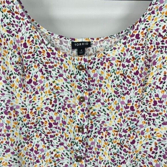 Torrid Fit And Flare Floral Tie Back Stretch Challis Button-Front‎ Tank Size 4X - Picture 5 of 11